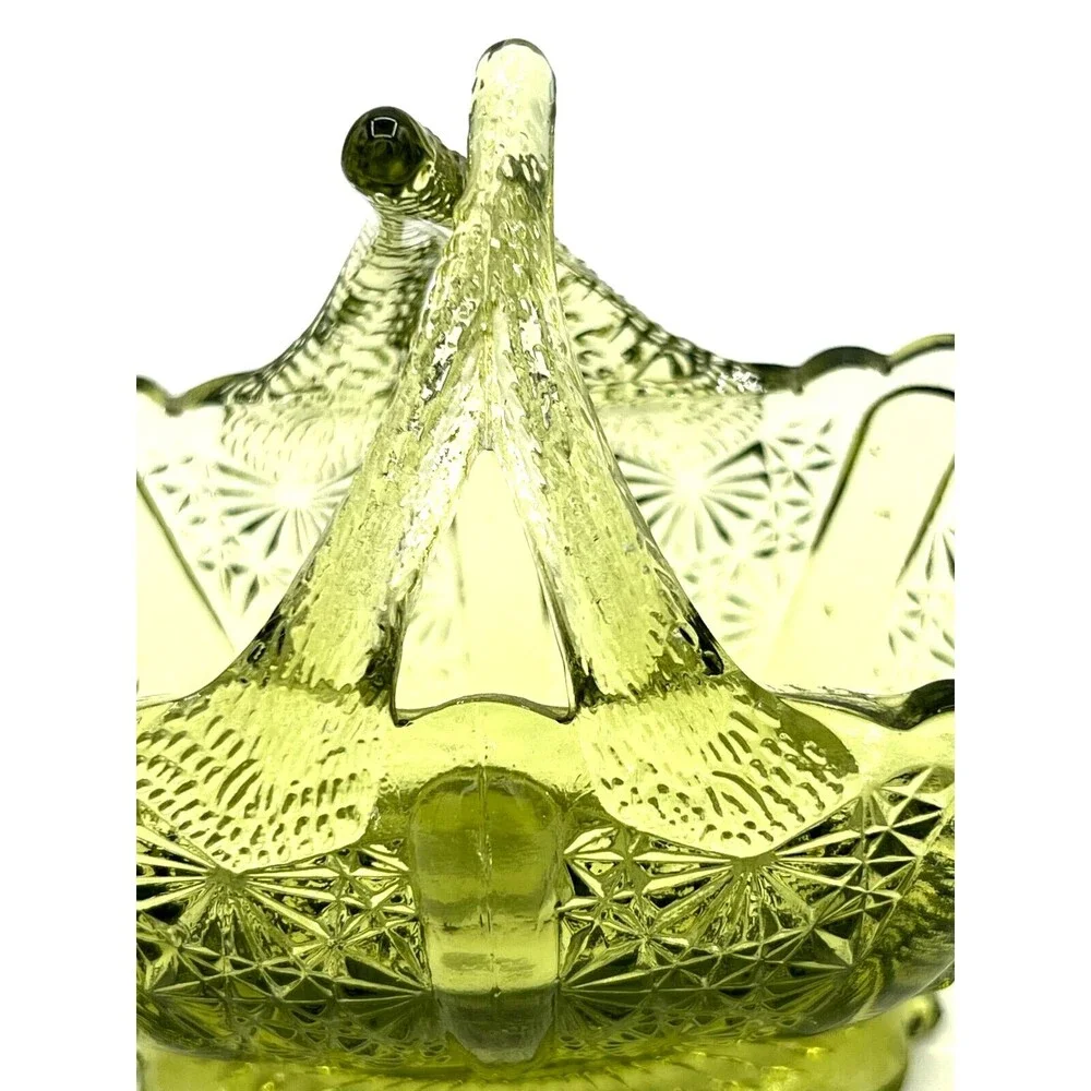 Fenton Art Glass Colonial Green Glass‎ Basket American Classic Twig Handle EUC